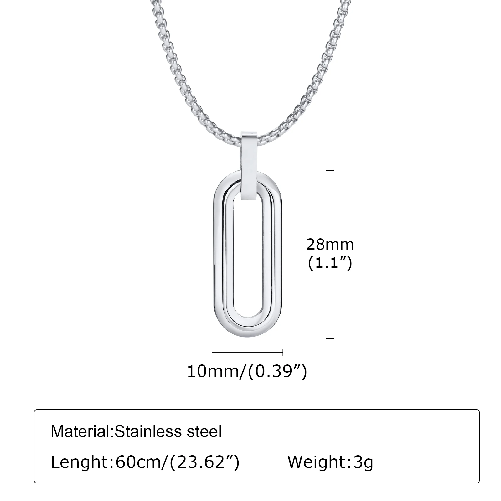 Vnox Geometric Necklaces for Men Women, Hollow Pin Shaped Pendant with Box Chain, Stainless Steel Collar Unisex Jewelry
