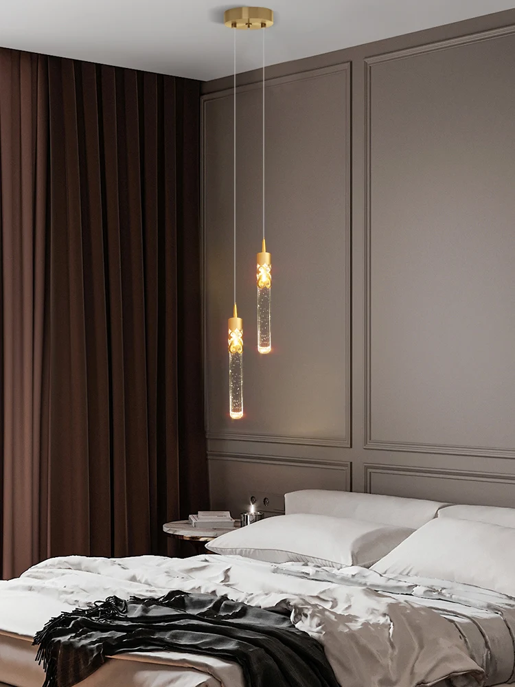 Bedside Long Chandelier Simple Creative and Slightly Luxury Crystal Single Two Head Personalized Bedroom Small Droplight