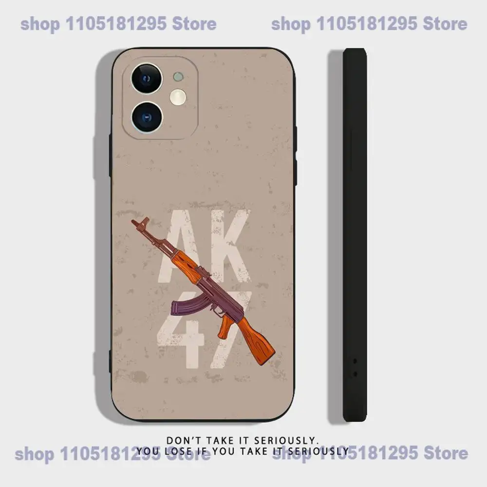 Ak-47 King of Guns Phone Case For iPhone 17,16,15,14,13,12,11,XR,Pro,XS,Max,XR,Plus,Mini Soft Silicone Black Shockproof