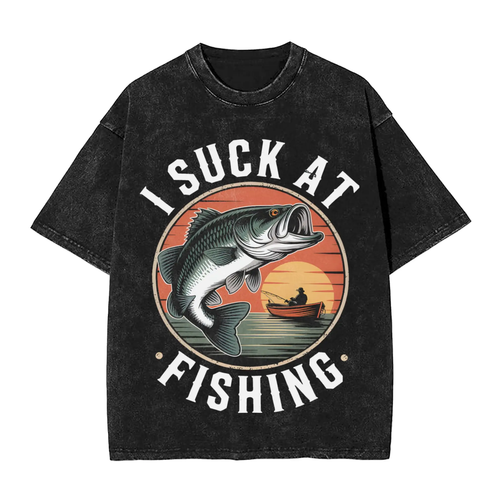 Fishing Kayak  T-Shirt Men I Suck At Fishing  Casual Pure Cotton Tee Shirt Crewneck Short Sleeve T Shirts Gift Clothing