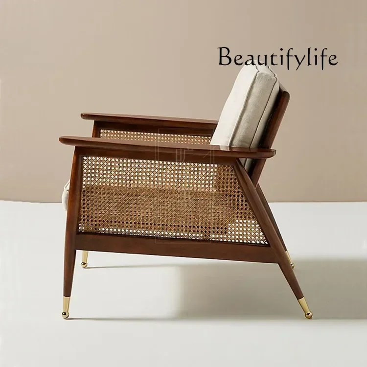 Modern Chinese solid wood braided rattan single sofa  retro homestay leisure designer exhibition hall negotiation chair