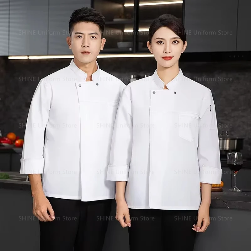 

Long Sleeve chef jacket with apron Men Chef uniform Restaurant Cook Coat Chef T-shirt Work Uniform Waiter Hotel Clothes Logo
