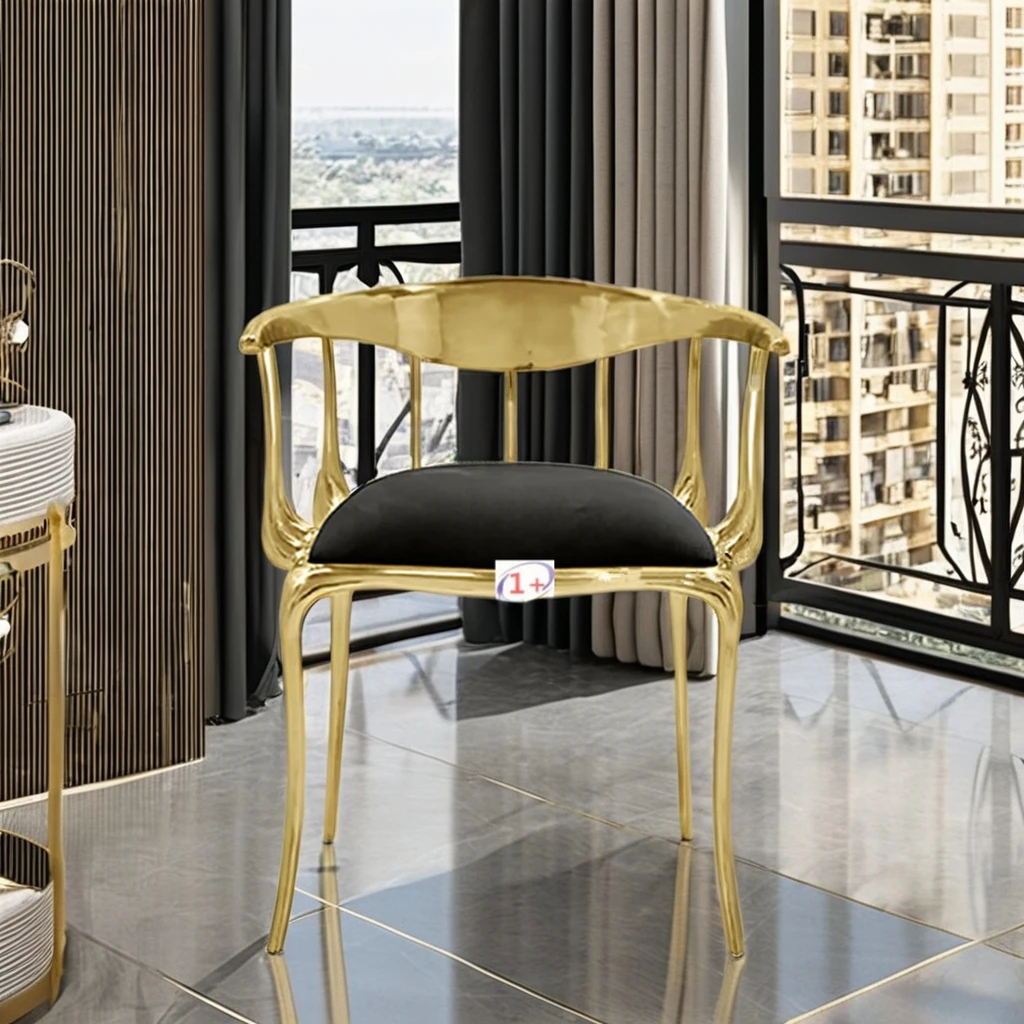 Luxury Italian Brass Makeup Chair with Book Desk Nordic Bedroom Copper Dining Chair for Living Room Bar Hotel Villa