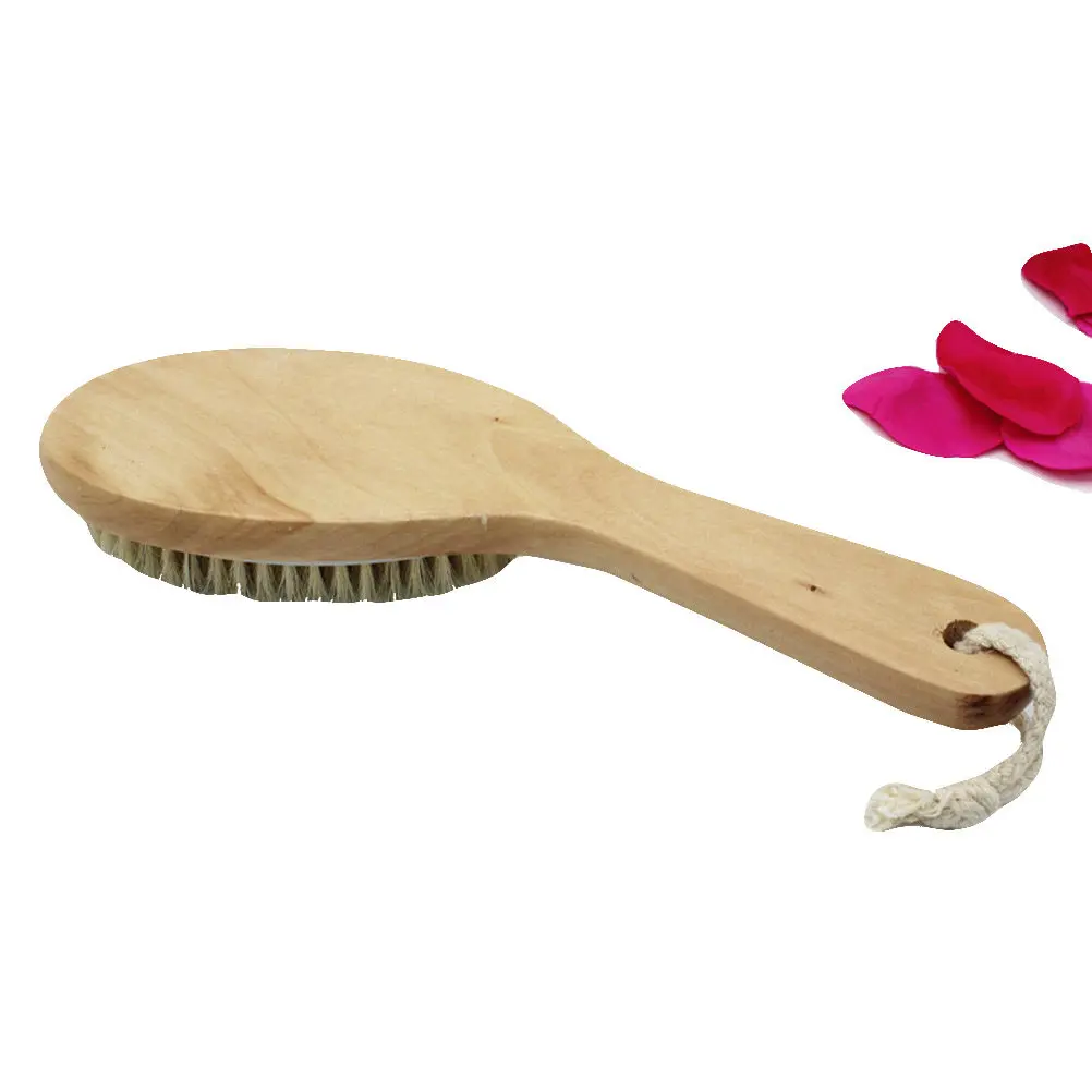 Exfoliating Brush Natural Boar Bristle Curved Wood Handle for Dry Brushing Shower Bath Routine Softens Rough Skin Knees Legs