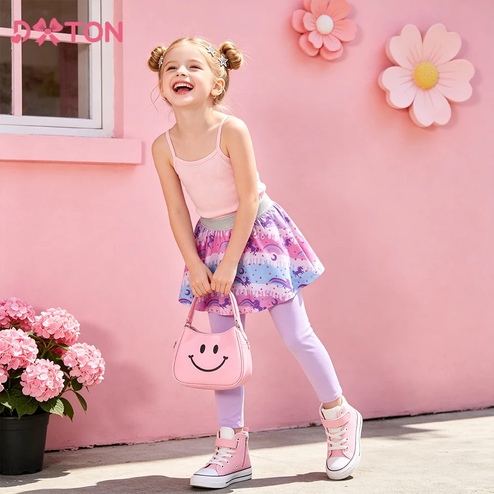 DXTON Kids Pants Leggings 2 Fake Pieces Girls Cotton Trousers Patchwork Skirts Cartoon Toddler Pencil Pants Four Season  Clothes