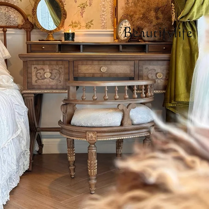 French retro solid wood carving flower dresser neoclassical bedroom parquet makeup table American light luxury villa storage