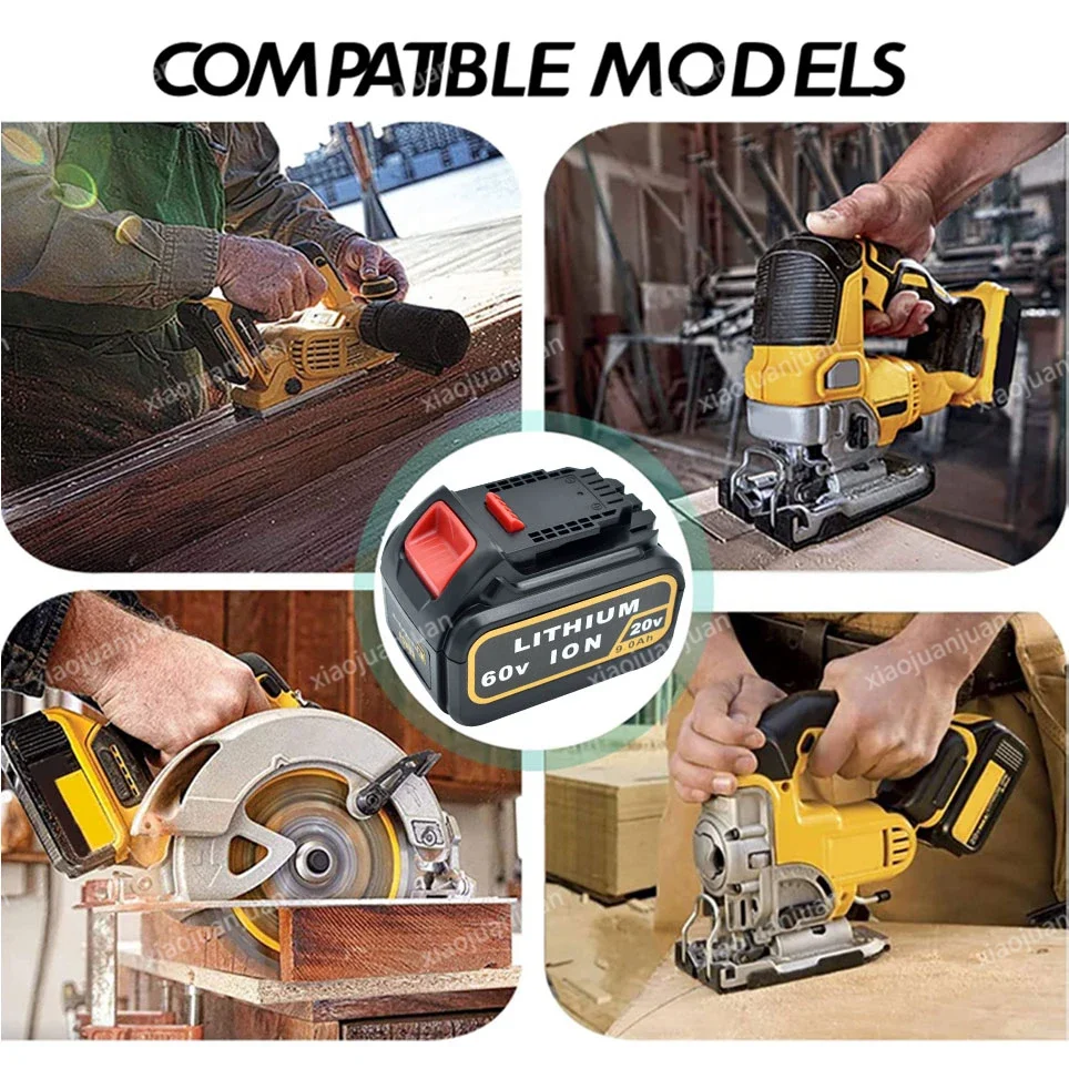 Dewalt、電動ドライバーツール用の最大交換用バッテリー、9.0ah、20v、60v、dcb606、dcb609、dcb205、dcb204、dcb206、dcb209、新しいバッテリー