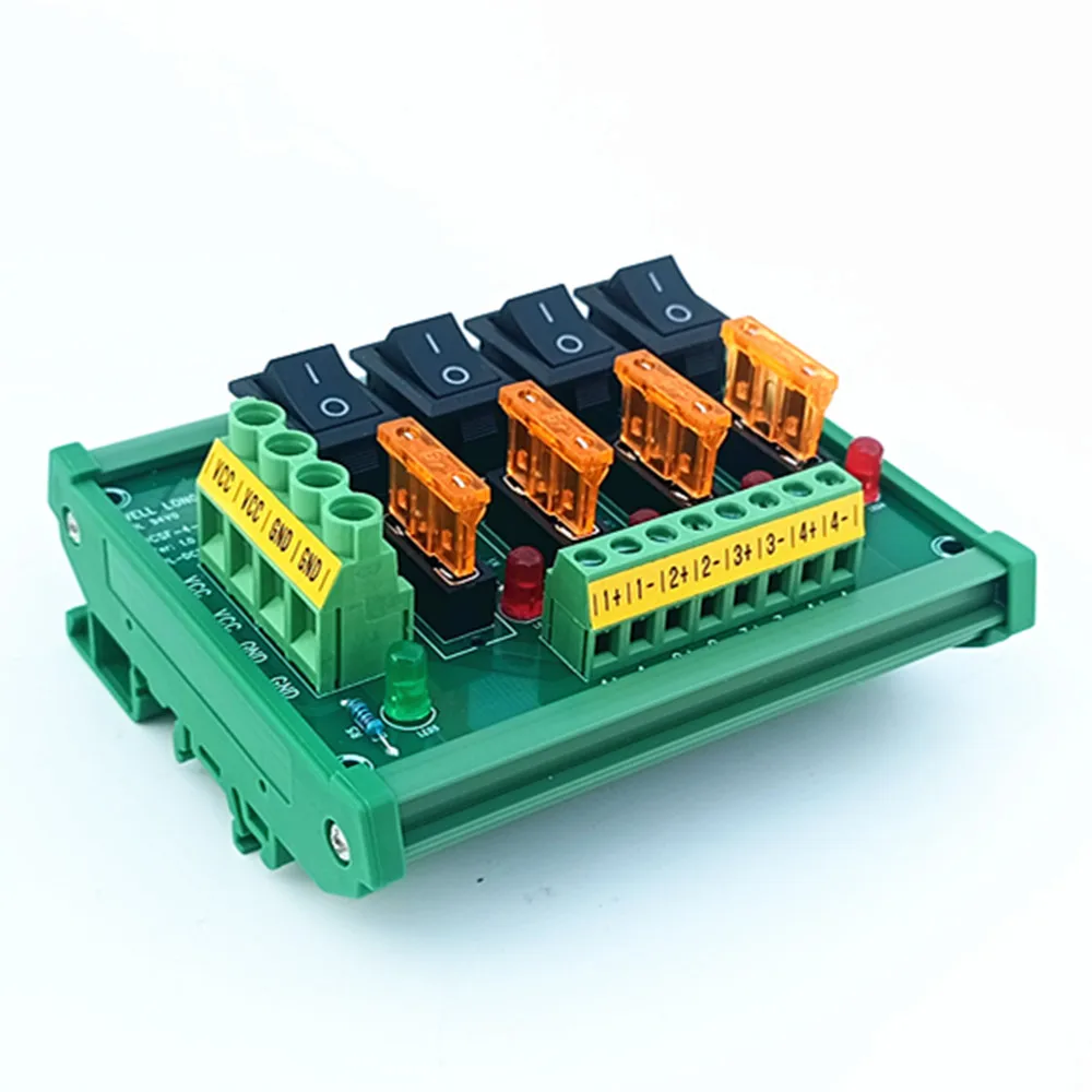 DIN Rail Mount 4 Position Switch Power Distribution Module Fuse Splitter Board AC/DC 5-32V