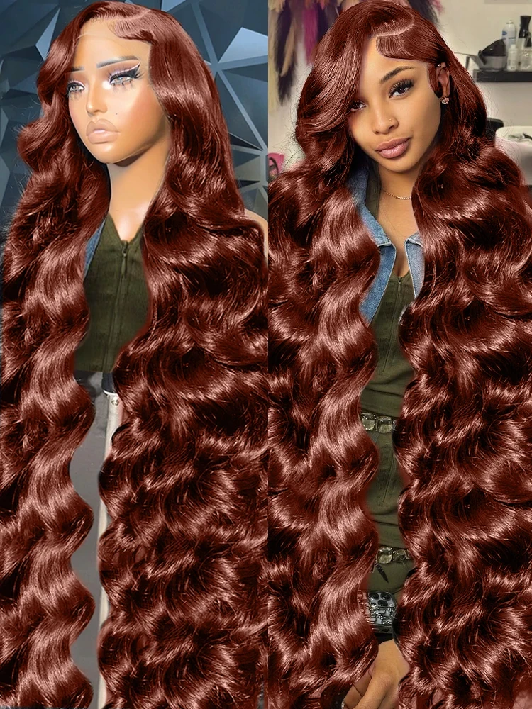 Reddish Brown Body Wave 13x4 Lace Front Human Hair Wigs Brazilian Remy Red Color 13x6 HD Transparent Lace Frontal Wig For Women