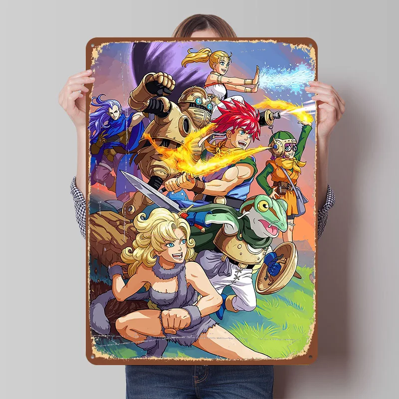 Póster Metálico de Chrono Trigger, Arte de Pared Personalizado, Letreros Retro Vintage de Hojalata para Decoración de Cuarto de Hombre, Decoración de Barra de Café