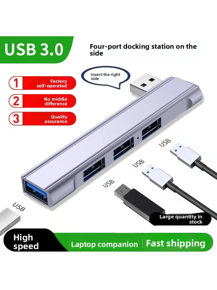 4-Port-USB-3.0-Splitter für Laptop, Typ-C-Hub, Expander aus Aluminiumlegierung, seitlich gebogener Kabelhub
