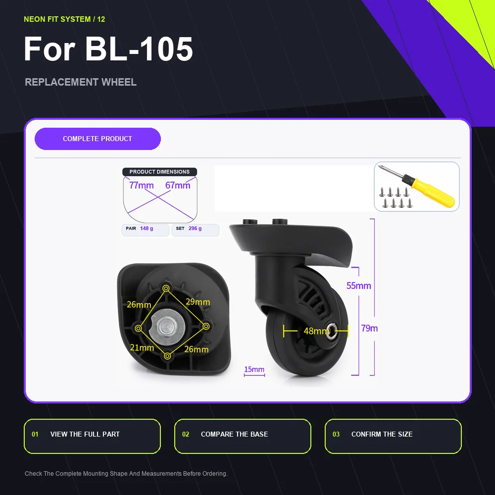 Replacement Wheel For Samsonite BL-105 For Delsey BL-105 For Benlun BL-105 For Samsonite L-105 Silent Rolling Repair Part