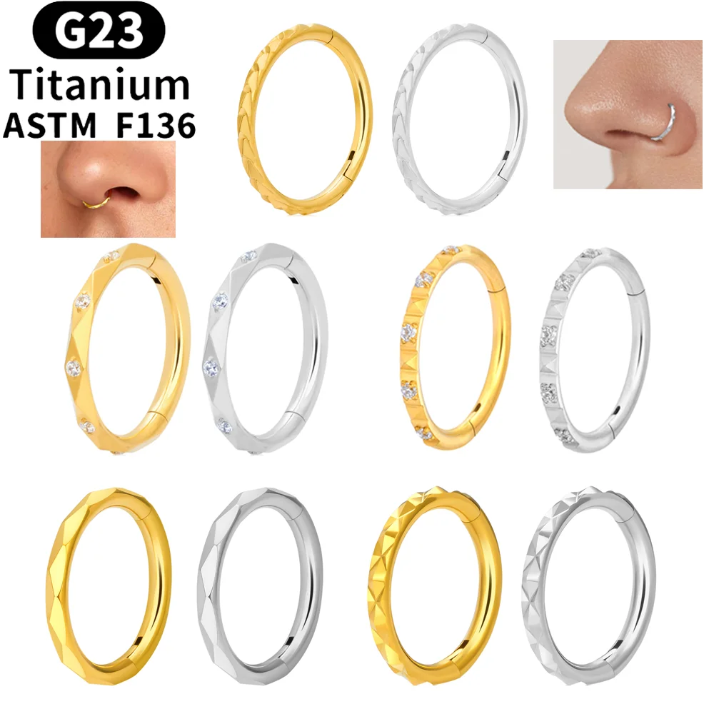 

G23 Titanium 16G CZ Septum Nose Ring Hoop Piercing Daith Helix Tragus Clicker Cartilage Conch Earring Women Man Piercing Jewelry