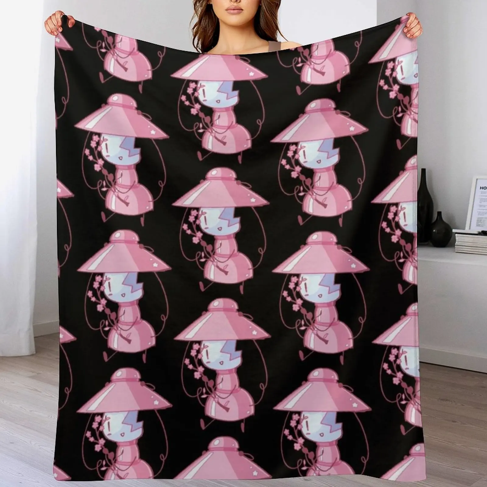 Sakura Pink Flower Airy Throw Blanket Stain Resistant Cozy Warm Blanket