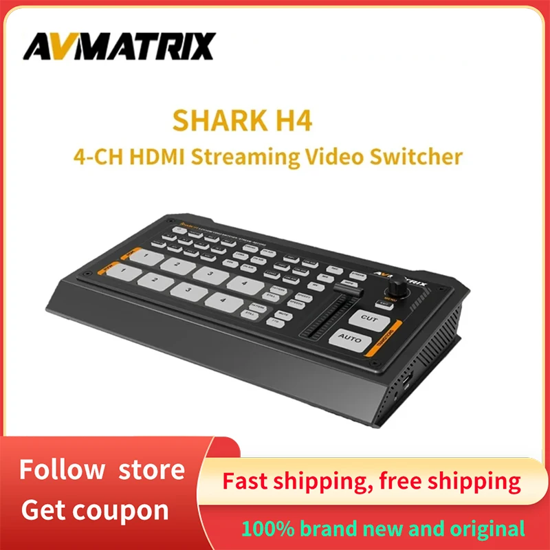 AVMATRIX Shark H4 4 CH HDMI Streaming Video Switcher with Audio Mixer USK&DSK Live Video Shooting and Recording Streamer