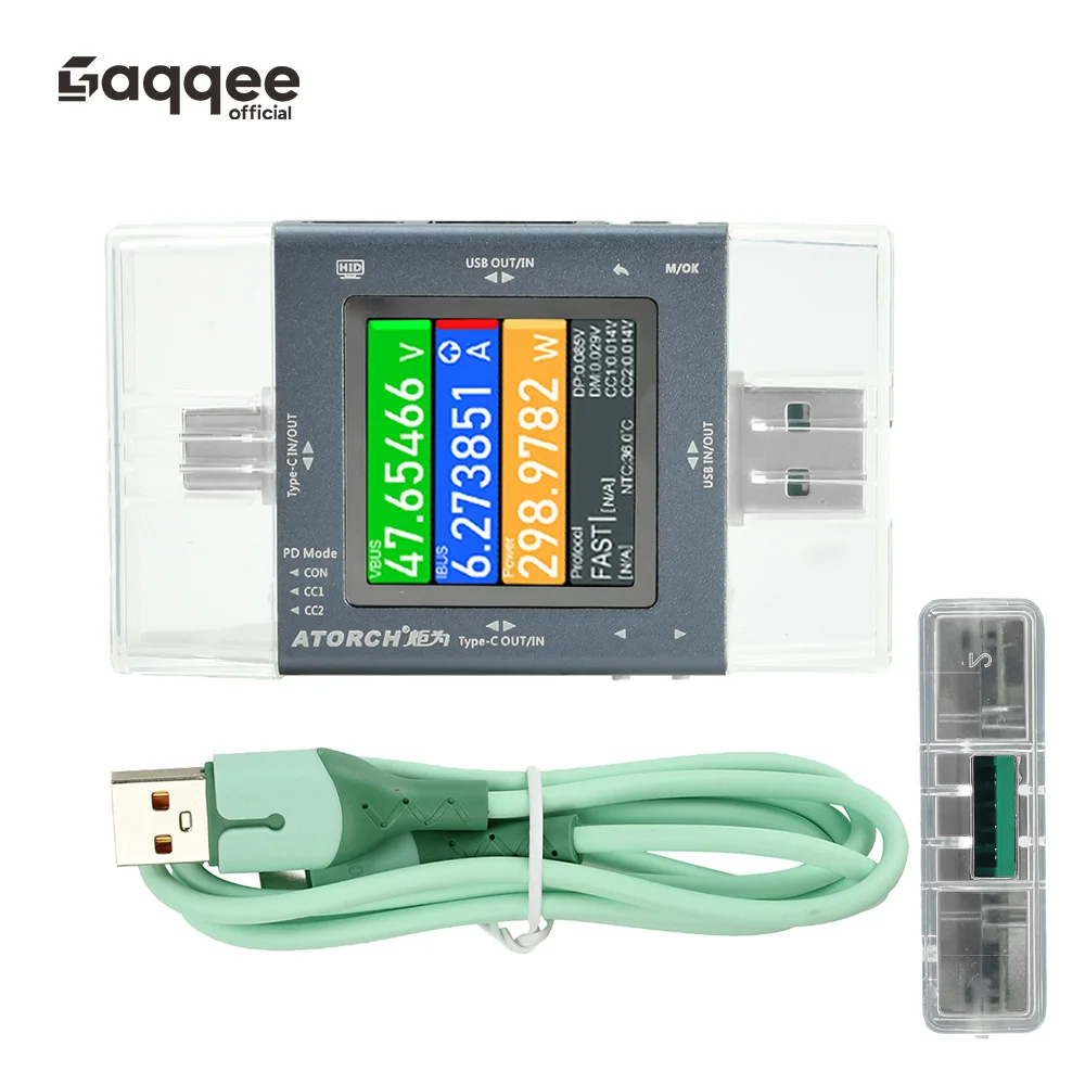TU13 Digital Multifunctional Mobile Phone Charger USB Tester Type C+USB 2-in-1 Voltage Current Power Meter Tester DC 0-50V 6.5A