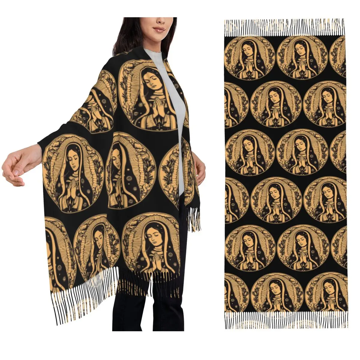 Our Lady Of Guadalupe Virgin Mary Mexican Scarf Tassel Scarves Women Soft Warm Shawls and Wraps Large Fall Winter Shawl Wrap