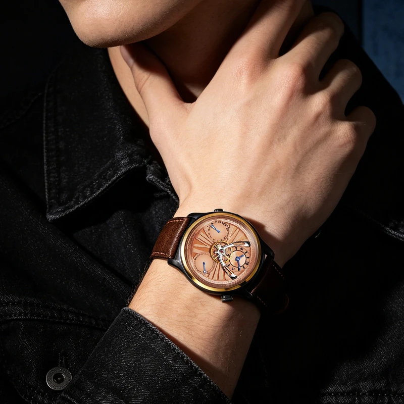 Shanghai Watch Elegant Watches For Men 42.5mm Central Flywheel Automatic Watch 316L Stainless Steel Vintage Mechanical Clock 877