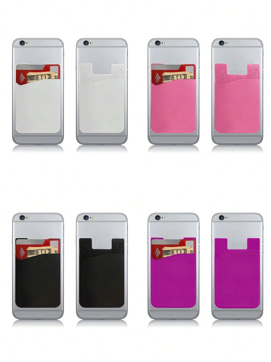Silicone Phone Card Holder, Solid Color Back Sticker for Bus Cards and Id Cards, Anti-Drop Protective Cover, Card Sticker, Bank Card and Bus Card Holder, Self-Adhesive, Non-Slip, Wear-Resistant Phone Card Holder Sticker