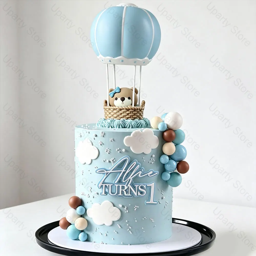 28pcs  Blue Hot Air Balloons Cake Decoration White Cloud Pink Blue Brown Bear Cake Toppers for Birthday Baby Shower Party Decor - view 4