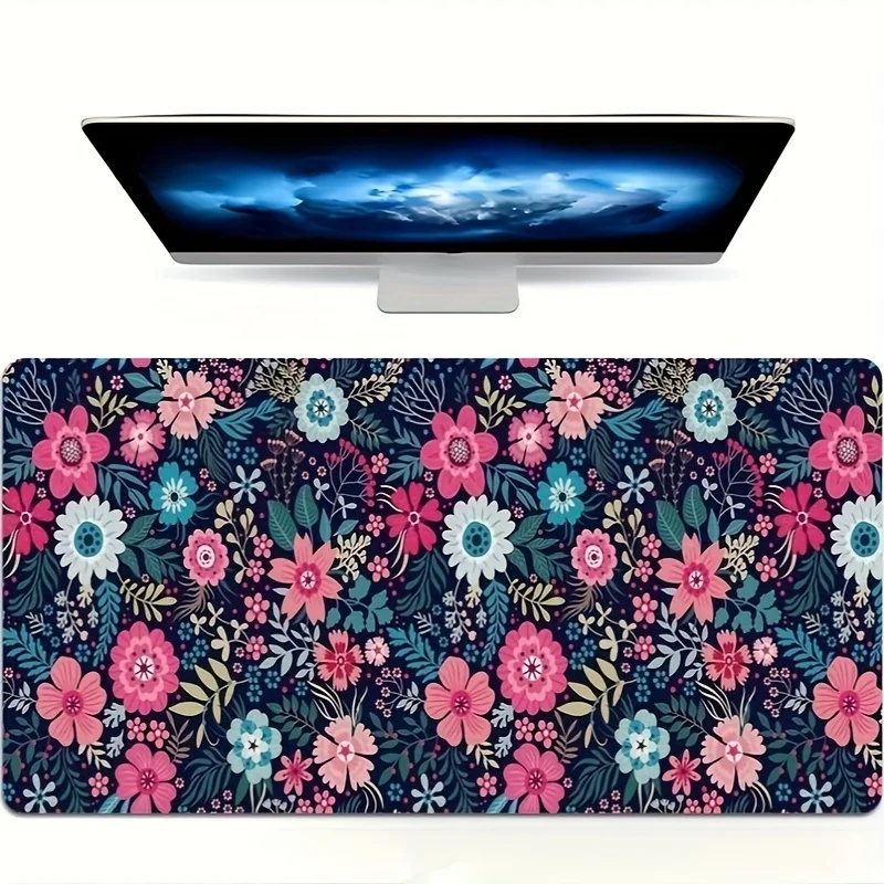

Floral Pattern Extended Mouse Pad - Non-Slip Rubber Base, Large Desk Mat for Gaming and Office, Waterproof Keyboard Pad for Teen