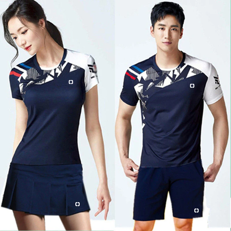 Professional tennis short sleeve men\'s and women\'s top badminton quick drying clothes summer ice silk breathable sports set tabl