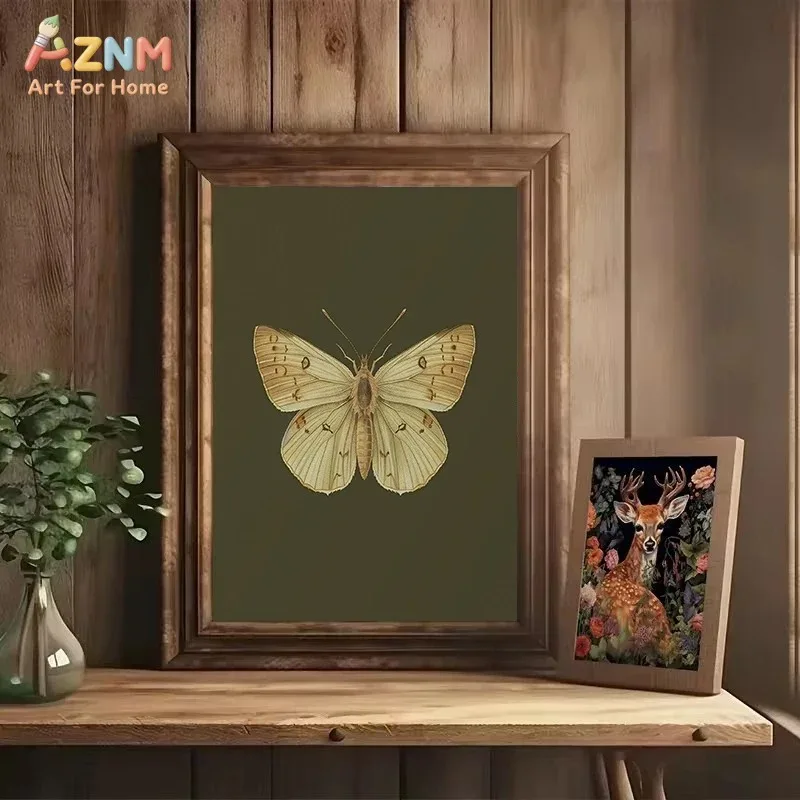 Vintage Insect Moth Beetle Canvas Wall Art Set Retro Botanical Bug Drawing Neutral Farmhouse Living Room Decor Unframed