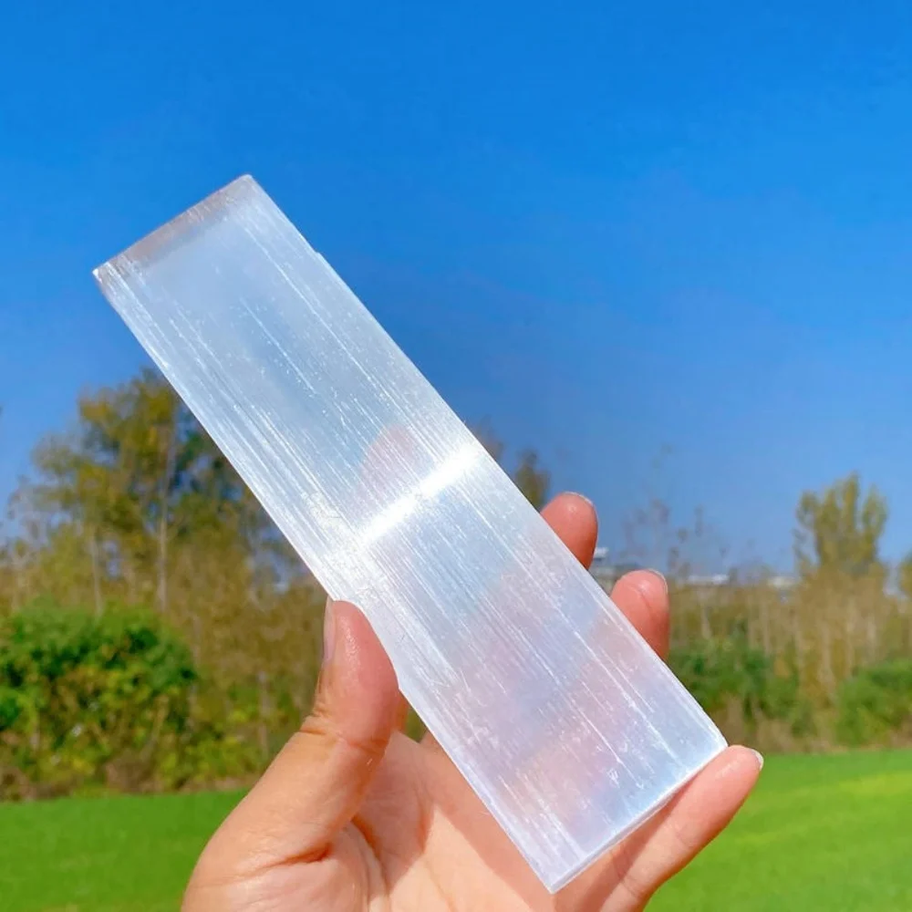 Natural Selenite Crystal Slab Rectangle Charging Station Mineral Flat Crystal Plate for Cleansing Purification Healing Gift