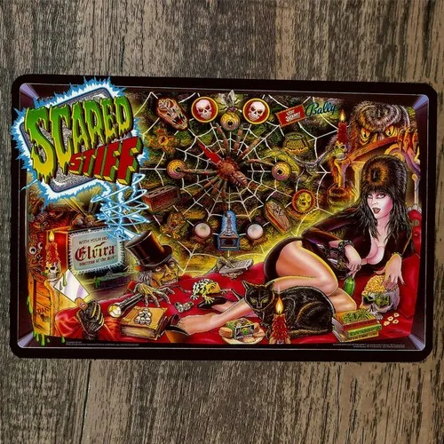 Letrero Metálico de Videojuego Elvira Scared Stiff Arcade para Pared