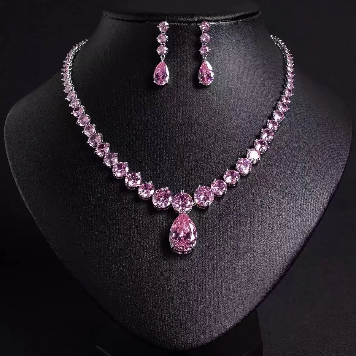 HIBRIDE Newest Clear Big CZ Jewelry Sets Brilliant Cubic Zircon Wedding Party Earrings Necklace Jewelry Sets For Woman N-1133