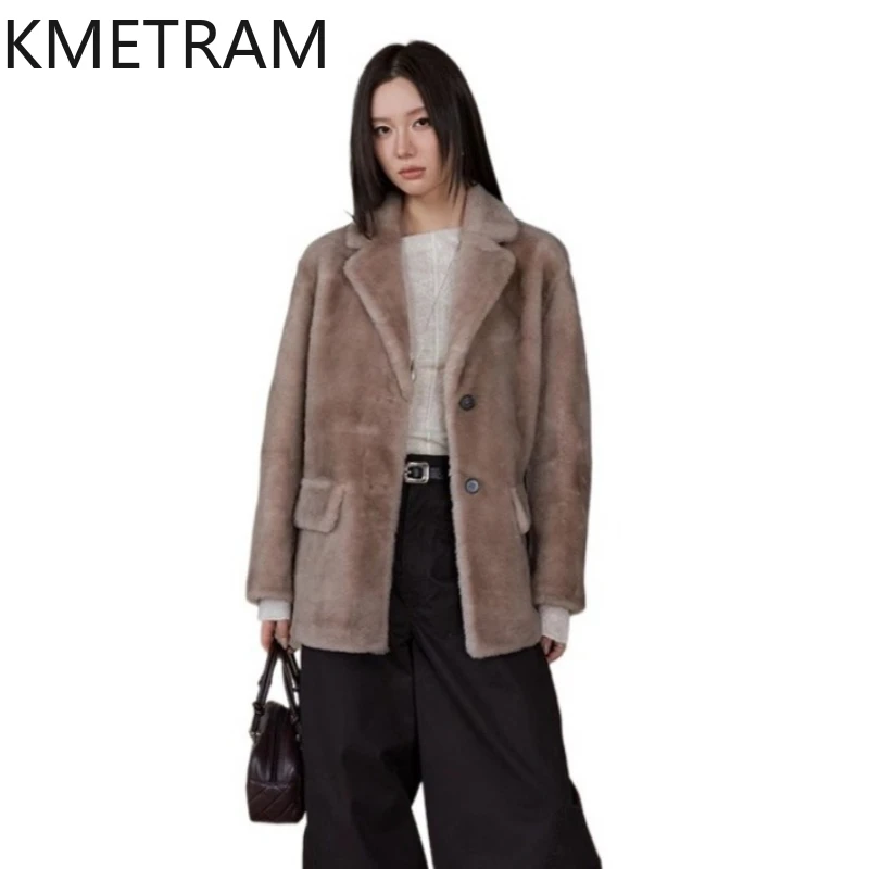 

KMETRAM 100% Merino Wool Sheepskin Double Faced Fur Jacket Woman Luxury Real Fur Suit Jackets Winter Clothes 2025 шуба женская