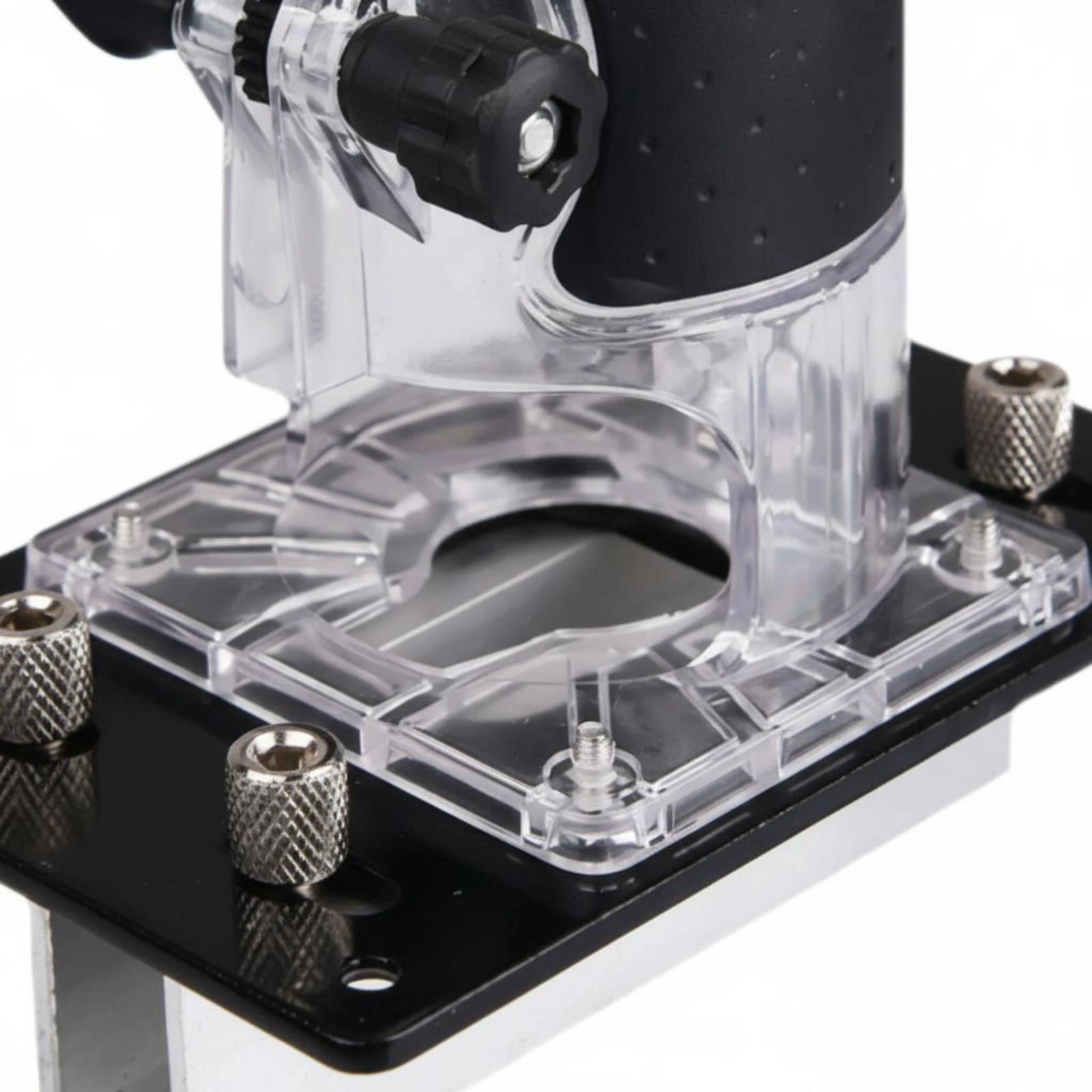 Plantilla multifuncional para ranurado de conectores ocultos, guía para router de gabinetes, soporte de ranura para router con base metálica robusta y protector transparente