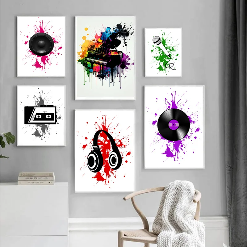 Music Instrument Abstract Color Graffiti Wall Art Canvas Painting Headphone Piano Saxophone Posters Print Modern Home Decor Gift