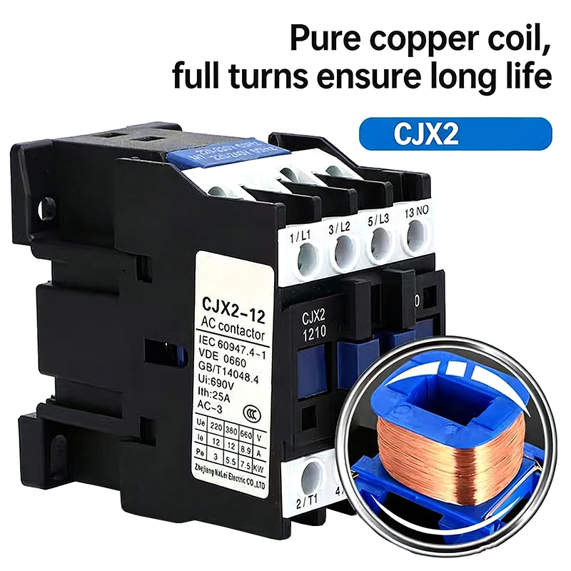 AC Contactor CJX2-1210/0910/1810/2510/3210/1801/2501 9-32A 220V/380V Coil LC1 Motor Starter 3 Pole Industrial Electrical