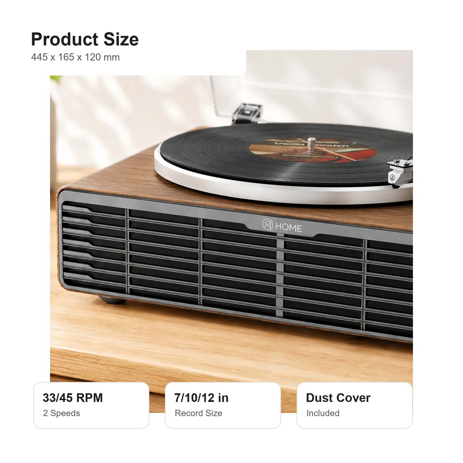 4-Speaker Vinyl Record Player with Bluetooth Input, AT-3600L Cartridge, Built-in Phono Preamp, RCA Output