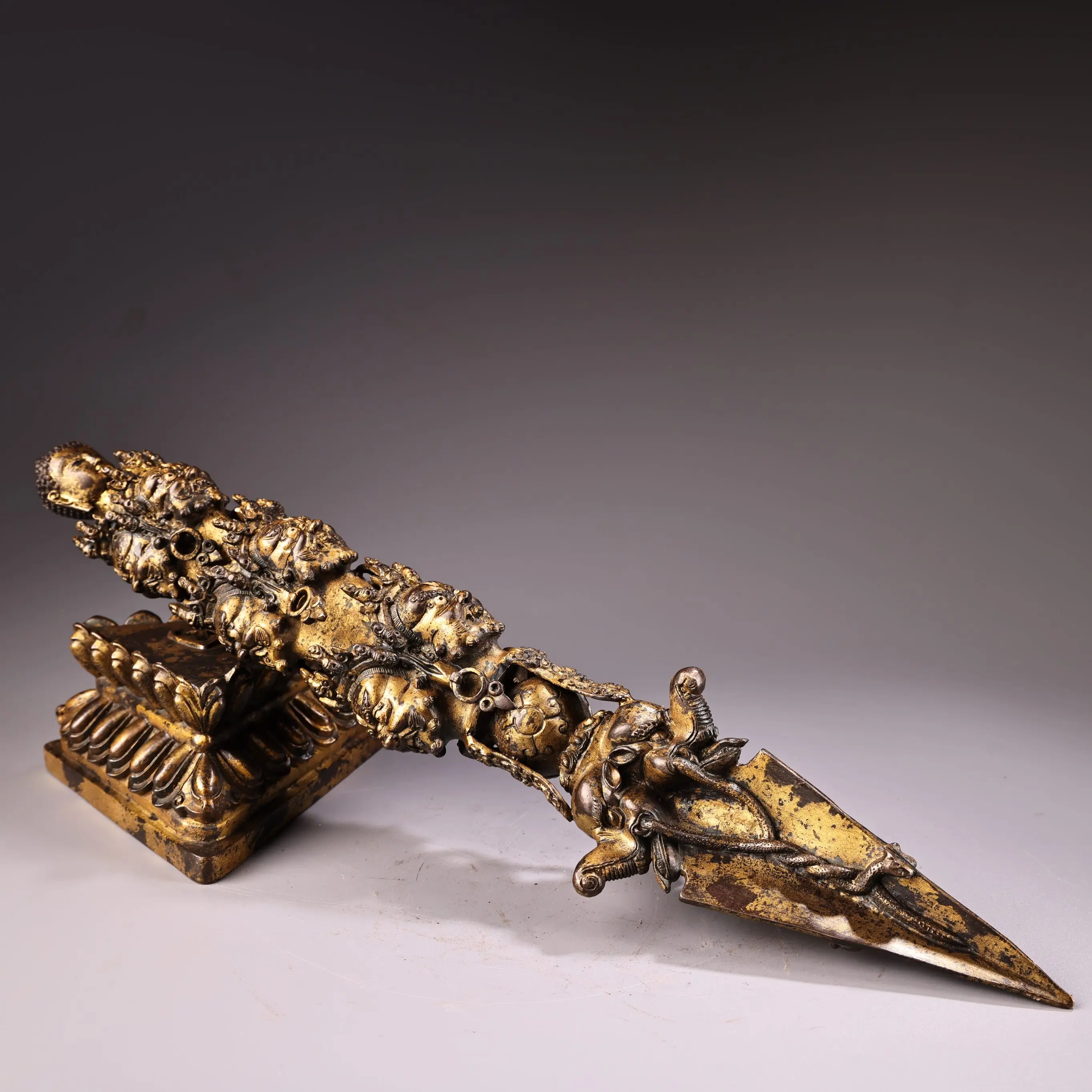 23 "مجموعة معبد التبت البرونزية القديمة الزنجفر الطين الذهب شاكياموني بوذا رئيس 11 ماهاكالا رئيس فاجرا فوربا قاعة العبادة