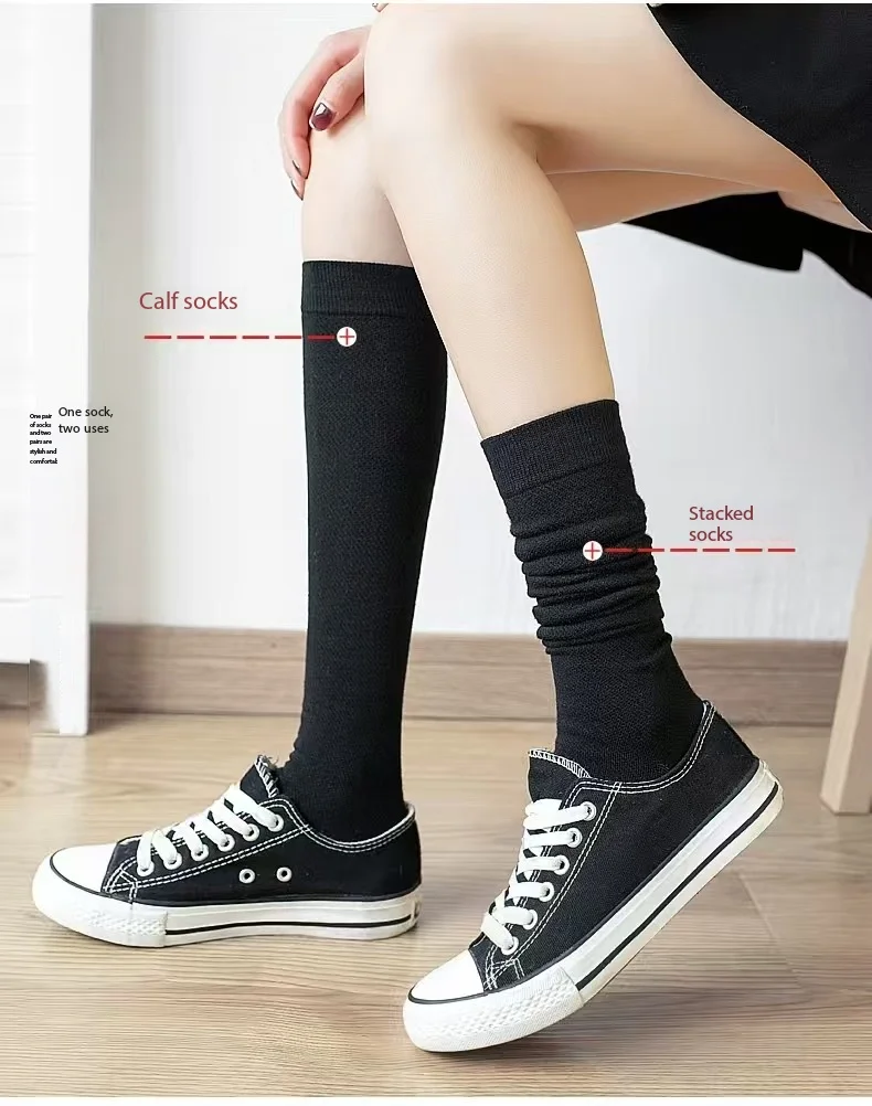 Short leg stockings, long tube style, all-season trendy socks, black long tube socks, slimming pressure socks