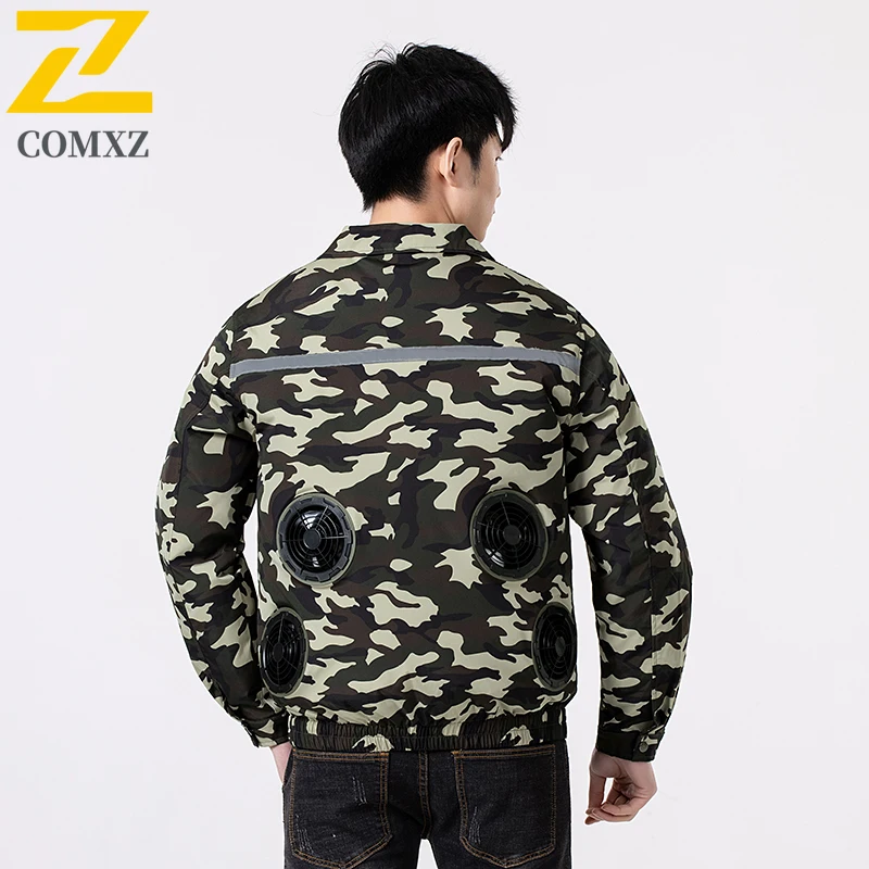 

Summer Cooling Jacket Men Set Air Conditioner Clothes Worker Heat Resistant Wearable Refrigeration 4 Fan Coat Outdoor Fishing