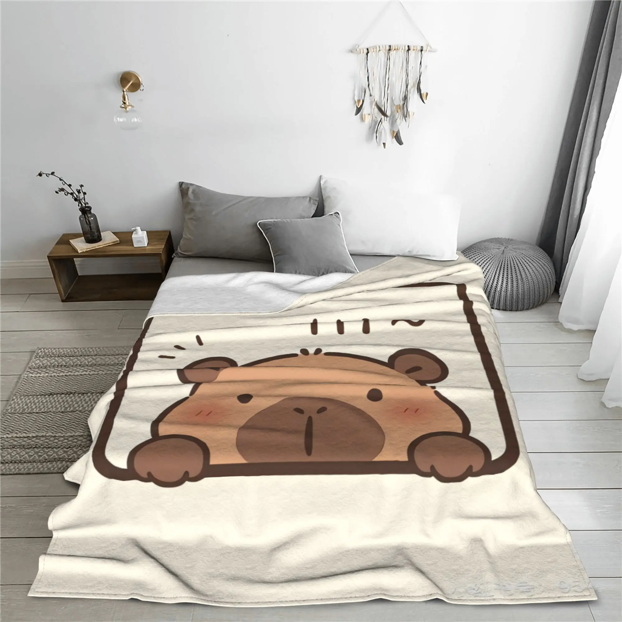 Cute Capybara Fleece Blanket with Cartoon Animal Print, Home Sofa, Nap, Leisure Decoration Blanket