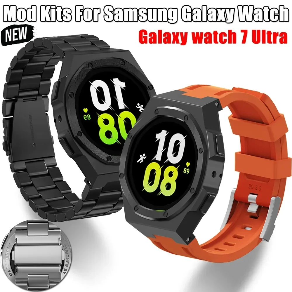 Luxury Mod Kit For Samsung Galaxy Watch 7 ULTRA Metal Case Bezel+Strap Stainless Steel Protective Bumper GALAXY ULTRA Accessorie