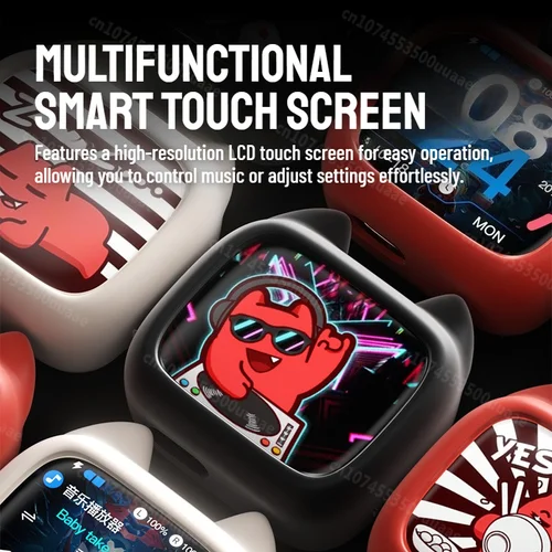 Imagen 2 del producto Zombies Cat B19 Auriculares Bluetooth TWS con Pantalla Táctil Inteligente, Sonido Estéreo HiFi, Bluetooth 6.0, Reducción de Ruido en Llamadas ENC, Incluye Correa de Silicona