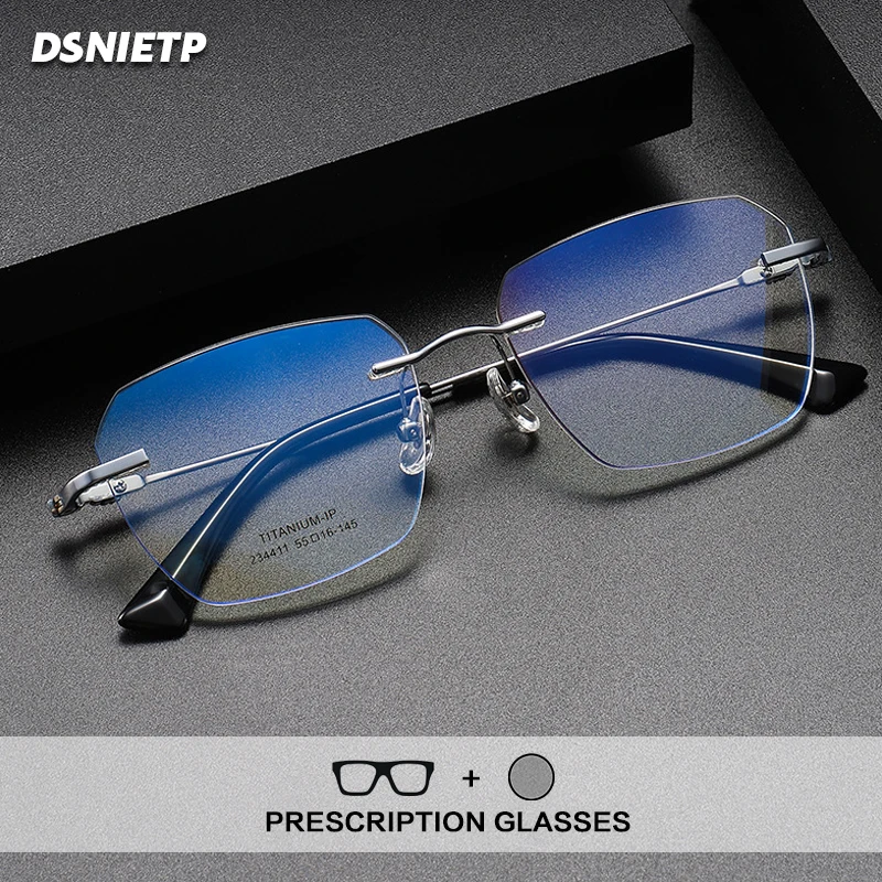 

Pure Titanium Rimless Reading Glasses Men Photochromic Frameless Prescription Glasses Frame Women Progressive Multifocal Eyewear