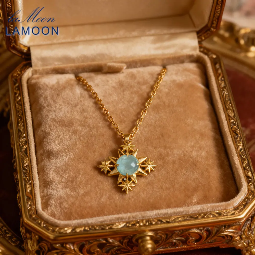 

LAMOON натуральный апатит ожерелье с подвеской из драгоценного камня для женщин элегантная изысканная звезда стерлингового серебра 925 пробы позолоченные ювелирные изделия