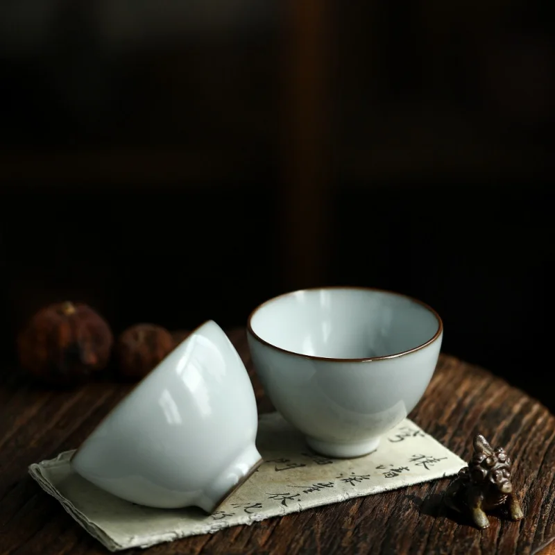 Mr. Qing Official Kiln Ru Ware Tea Cup Master Cup Cup Cup Tea Cup Gracked Glaze Supportable Ru-Porcelain Kung Fu Tea Set Persona