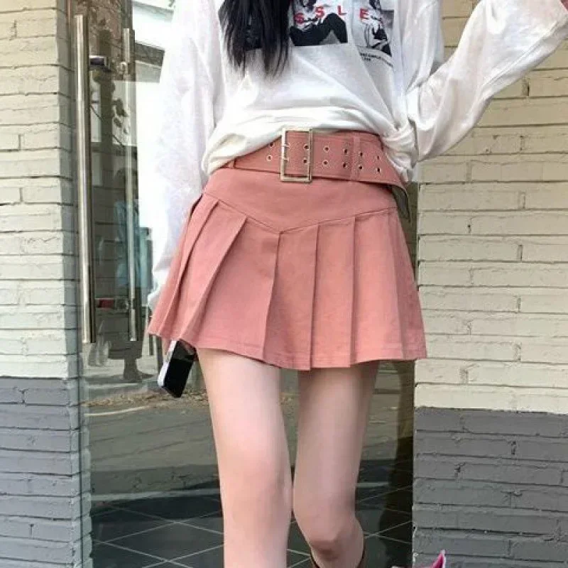 

New Korean High Waist Pleated Skirts Women Summer Belt A-line Skirt Woman Sexy Beauty Streetwear Mini Skirt Y2k