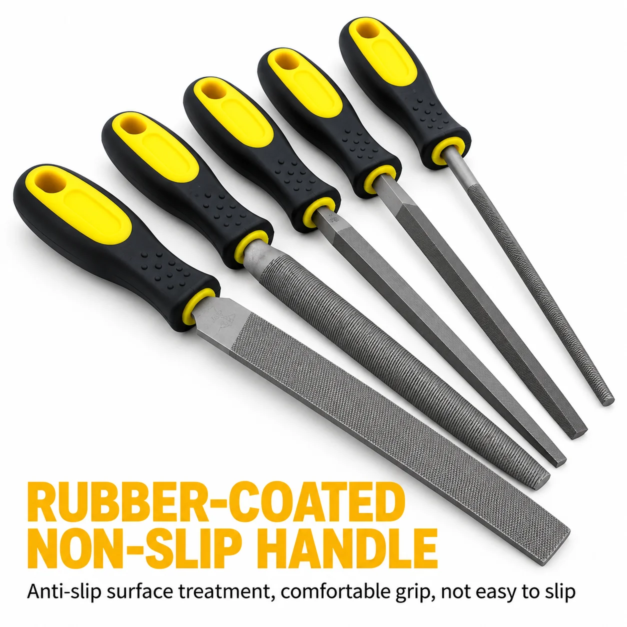 5PCS High Carbon Steel Hand File Set Flat Round Half Round Square Triangular Files for Metal Wood Deburring Polishing Tool