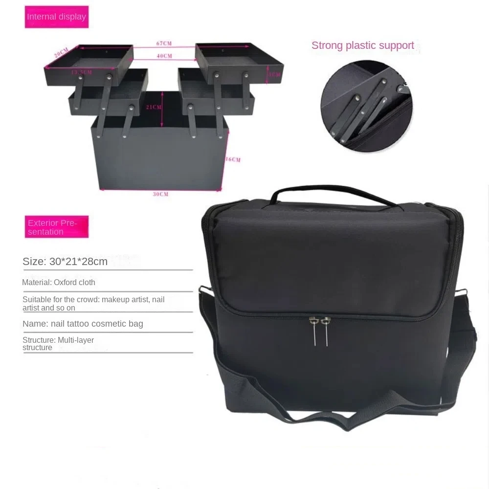 

Professional Cosmetic Tool Box Large Capacity Manicure Hairdressing Embroidery Tool Kit Multi-Layer