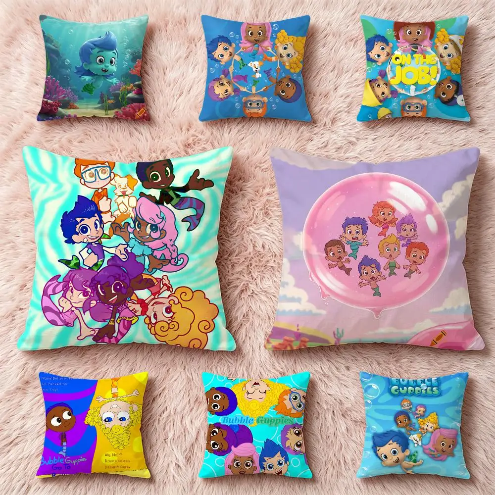 animation Bubble Guppies Cushion Cover Pillow Short Plush Pillow Cute Simple Style For Living Room Bedroom Birthday Gift