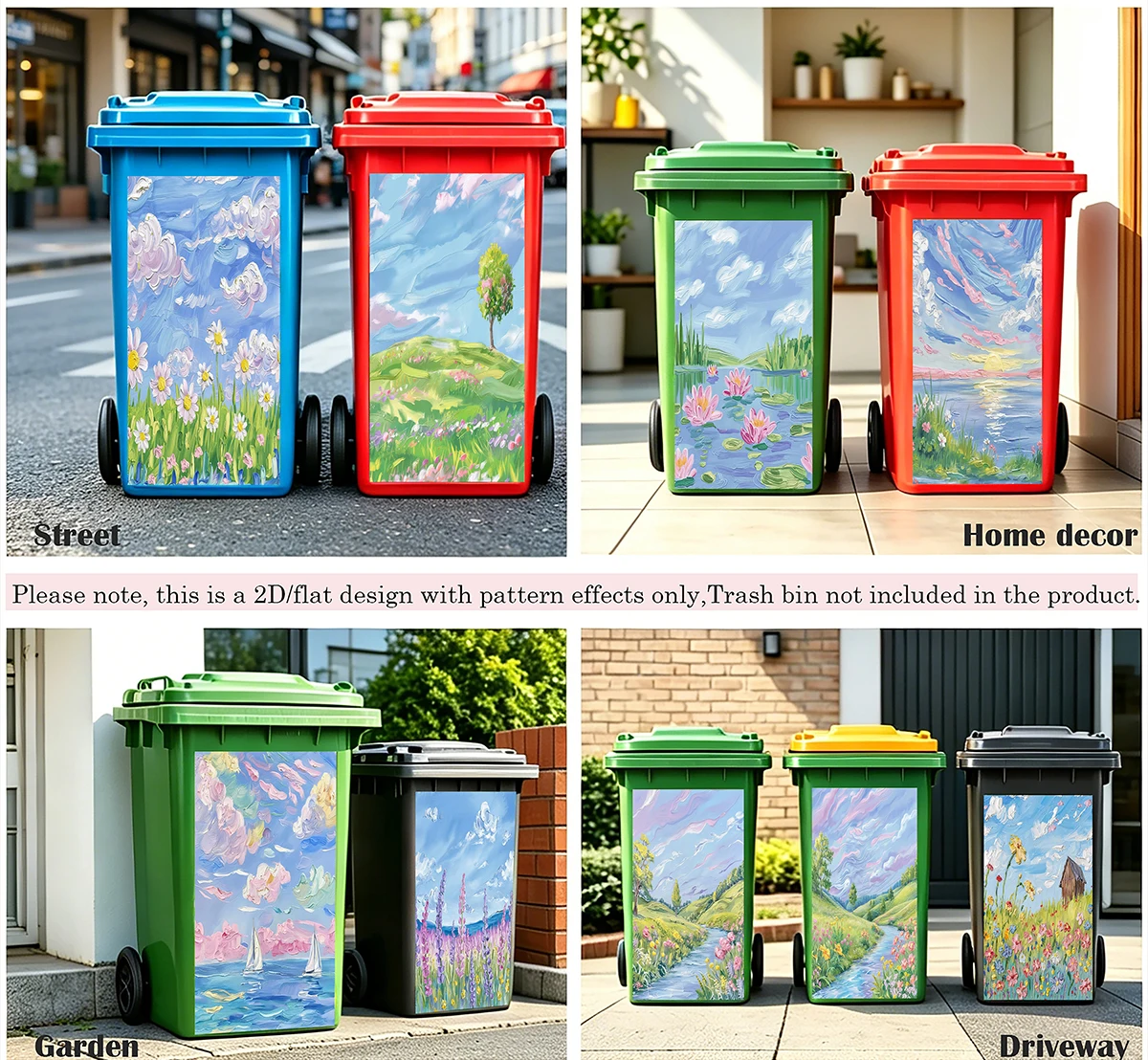 Vibrant Impressionism Rural River Flower Field Vinyl Decal Weather Resistant For Street Home Driveway Garden Wheelie Trash Bin