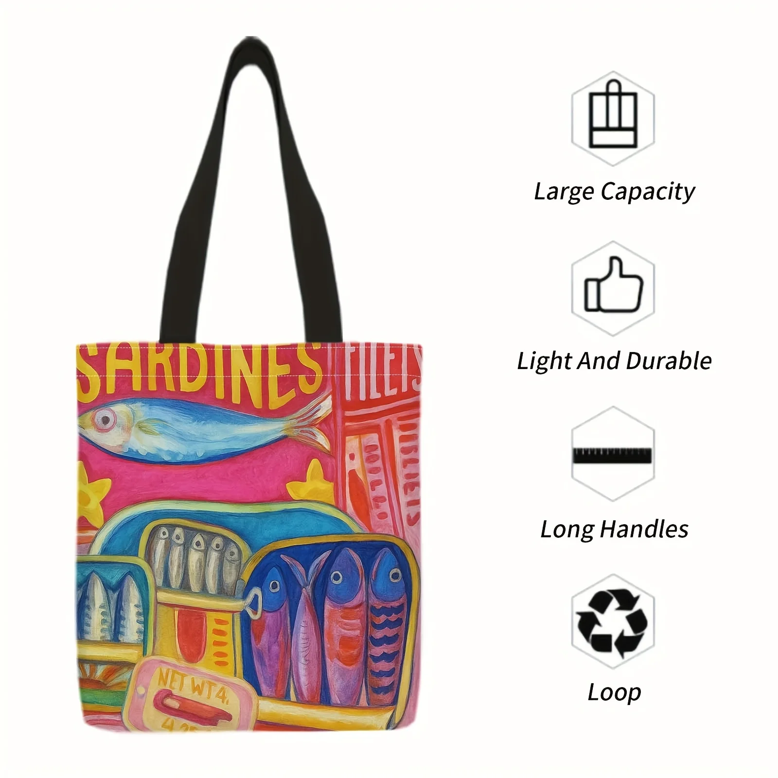Durable Bag Featuringsardine Can Design Perfect for Beach Outings Library Visits Travel Daily Comes with a Fixed Shoulder Strap